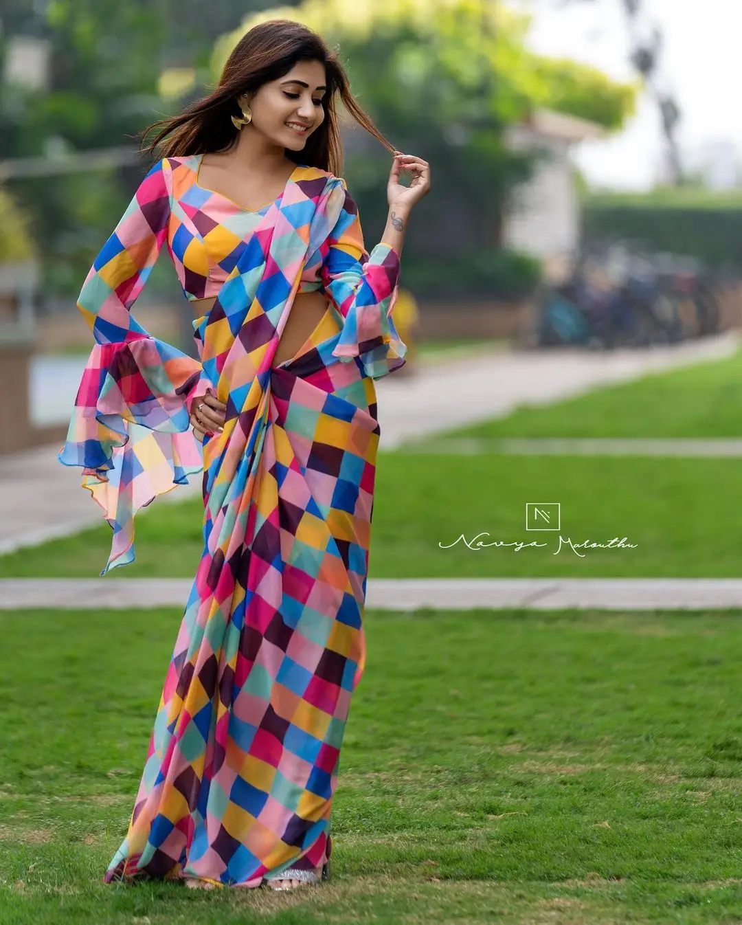 Vasanthi Krishnan Wearing Blue Saree Blouse